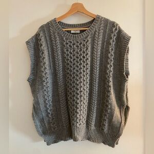 Oversized Grey Cable Knit Sweater Vest